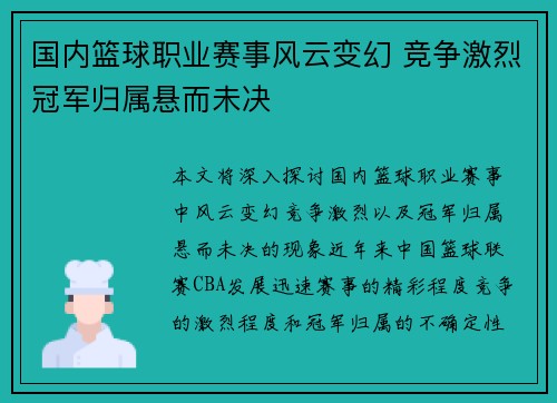 国内篮球职业赛事风云变幻 竞争激烈冠军归属悬而未决
