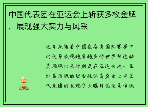 中国代表团在亚运会上斩获多枚金牌，展现强大实力与风采